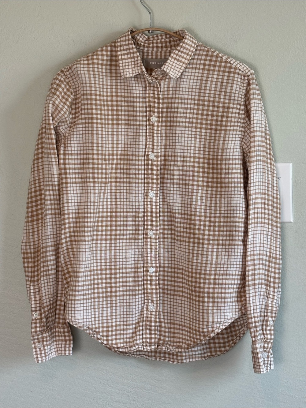 Bundle 2/$30! Everlane Linen Tan and White Gingham Button-Down Shirt